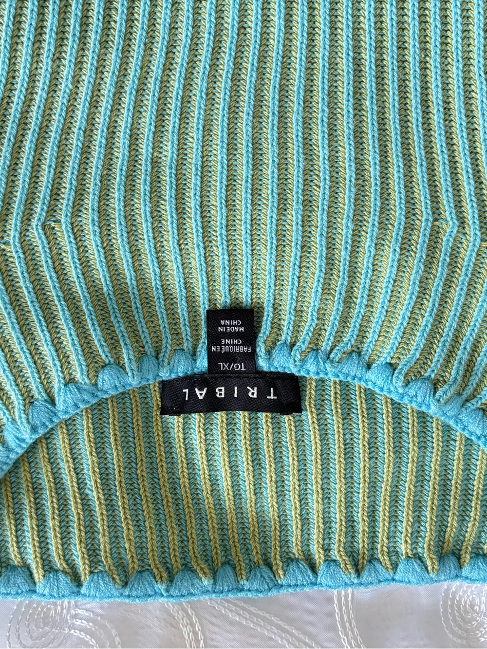 TRIBAL Ribbed Turtleneck Sweater in Aqua and Lime - Size XL - Picture 4 of 12